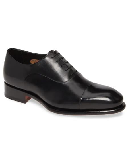 Santoni Tuxedo Shoes Mens Lace-up Style Leather Upper Shoes Nero