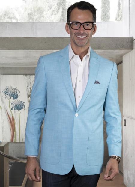Mens Two Button Notch Lapel Blazer Turquoise