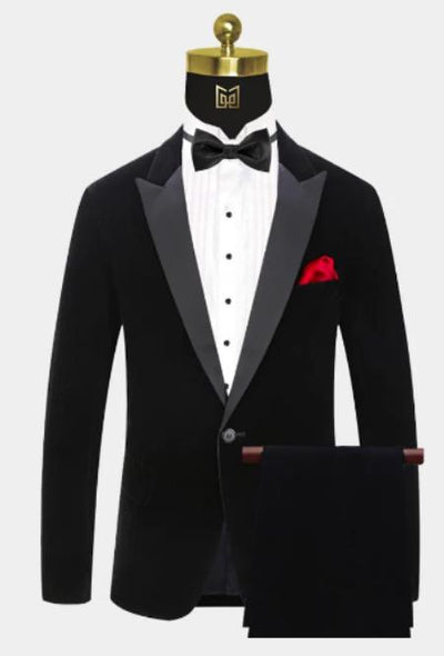 Men One Button Black Velvet Tuxedo Suit β 2 Piece