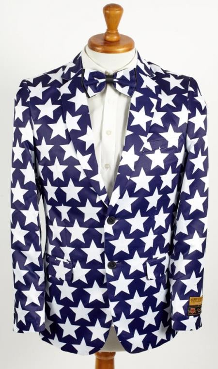Mens 2 Button Notch Lapel Blue Blazer
