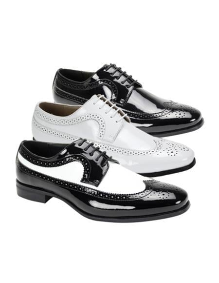 Mens Gangster Shoes Patent Leather Shoe Wingtip Lace UP Oxford Shoe 3 Colors White Shoes Black Shoes