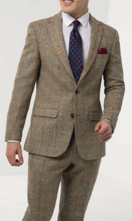 Mens Brown Tweed Suit - Wool Suit - Winter Fabric Heavy Suit