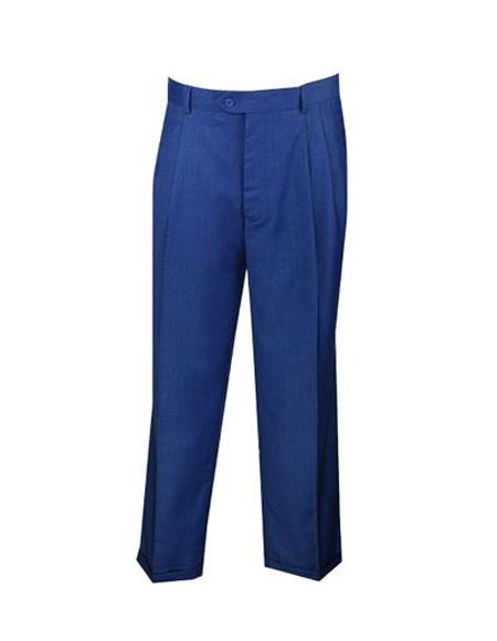 Mens Navy Blue Pleated Dress Pants