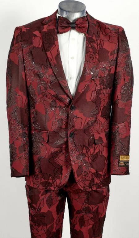 Mens 2 Button Dusty Rose and Pink Floral Paisley Prom 2026 and Wedding Blazer