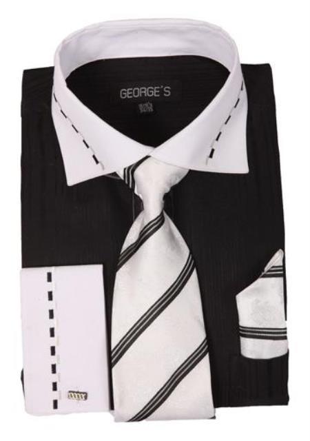 Mens Black and White Dress Shirt