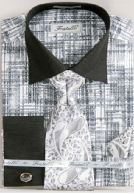 Mens Black and White Dress Shirt