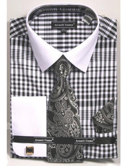 Mens Black and White Dress Shirt