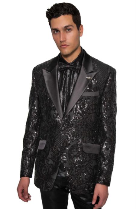 Mens Sequin Tuxedo - Sequin Suit + Black Pants + Matching Bowtie (Jacket and Pants)