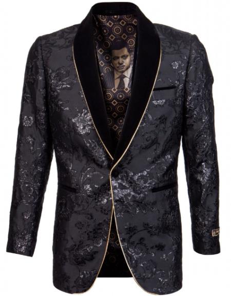 Black and Gold Blazer - Paisley Floral Sport Coat
