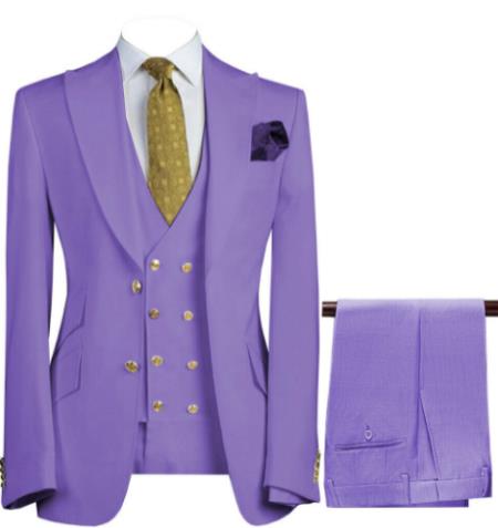 Mens 3-Piece Suit Notch Lapel Lavender Suit