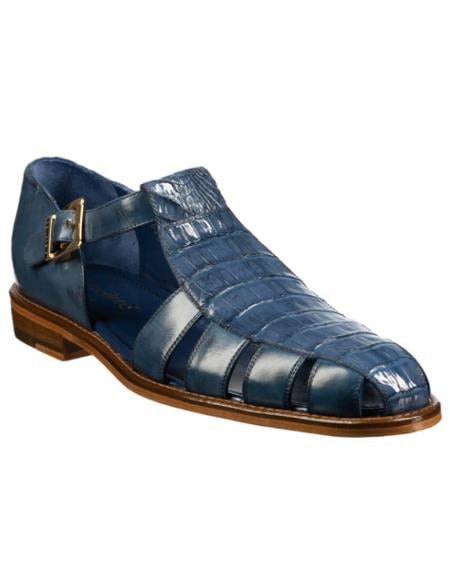 Genuine Caiman Crocodile and Italian Calf Antique Blue