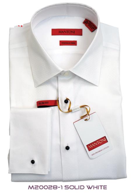 Mens White Lay-Down Reg or Slim-Fit Tuxedo Shirt
