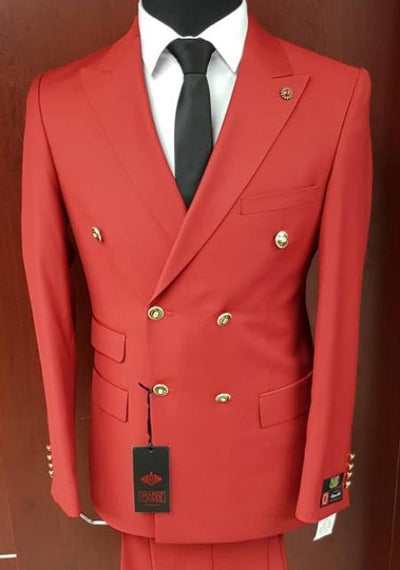 Mens 2 Button Double Breasted Suit Red