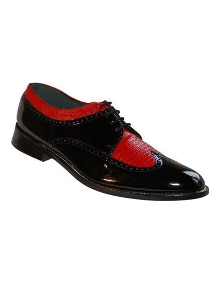 Men's Two Tone Shoes Black And Red Slip On - Stylish Dress Loafer Red And Tint Of Black - Red Men's