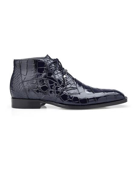 Mens Crocodile Skin Boots - Navy