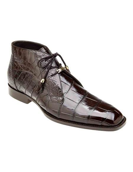 Mens Crocodile Skin Boots - Brown