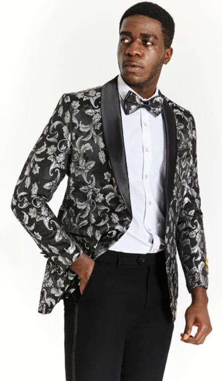 Men's One Button Modern Fit Organic Print Tuxedo Blazer in Dark Burgundy