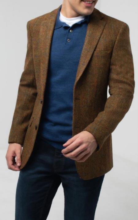 Mens Harris Tweed Jacket in Rust