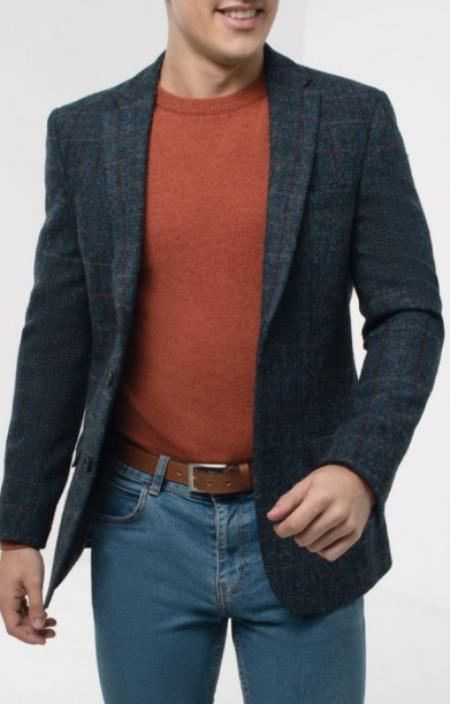 Mens Harris Tweed Jacket in Dark Blue