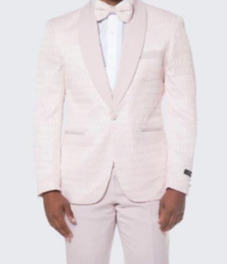 Mens Pink Tuxedo With Textured Pattern Four Piece Set