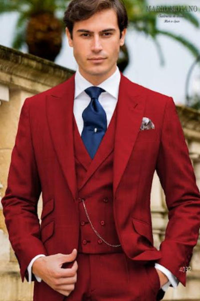 Mens One Button Peak Lapel Suit Hot Red