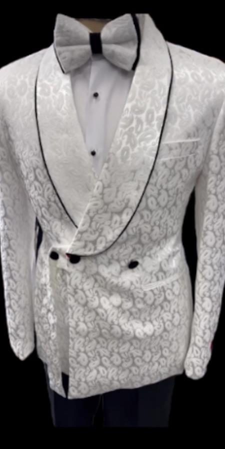 Mens Three Button Shawl Lapel Blazer White and Black