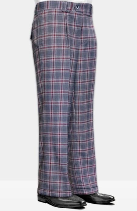 Mens Pant - Wide Leg Plaid Slacks - Charcoal