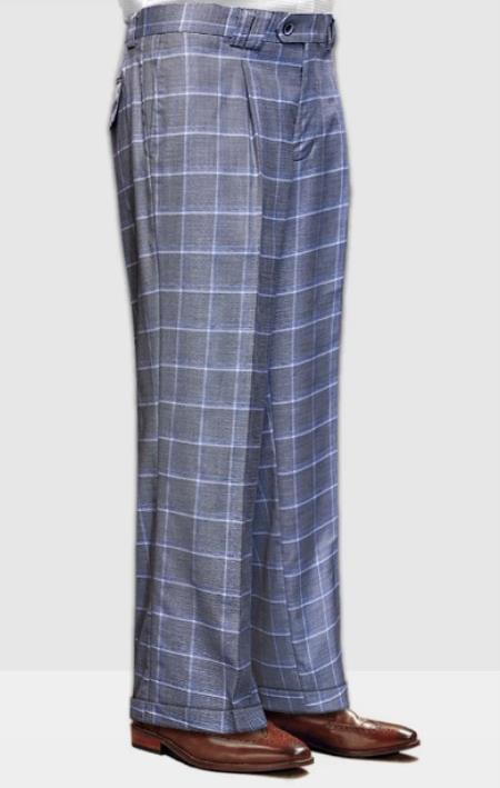 Mens Pant - Wide Leg Plaid Slacks - Grey