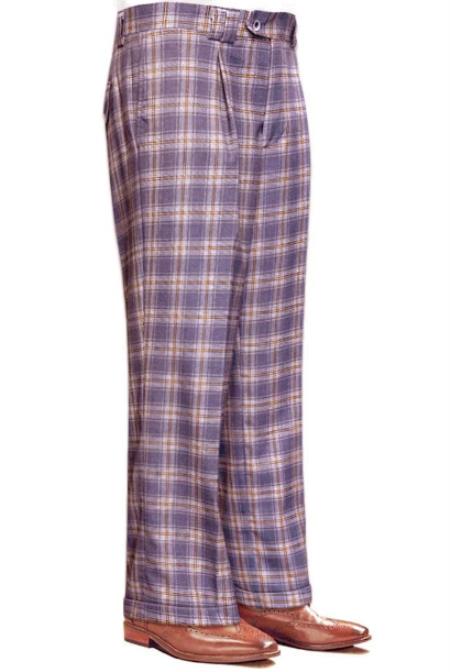 Mens Pant - Wide Leg Plaid Slacks - Lavender