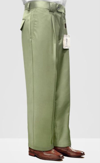 Mens Pant - Pleated Wide Leg - Apple Green