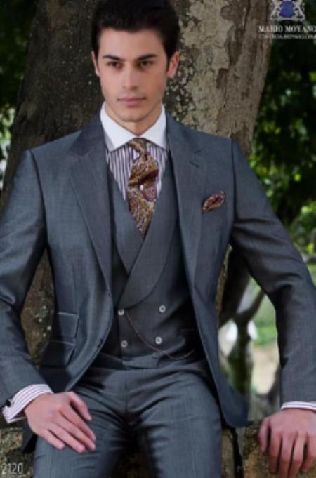 Mens Suits With Double Breasted Vest - Single Button Peak Lapel Gray Suits
