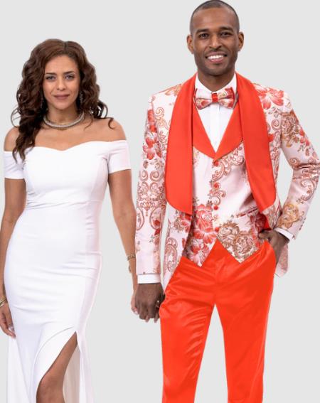 Peach & Green Floral Front Cut Festive Pant Style Suit main image 1