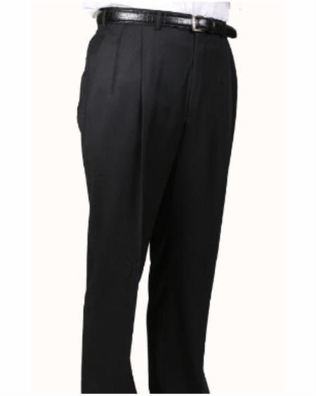 Mens Double Pleated Trousers - Double Pleated Dress Pants - Slacks Black