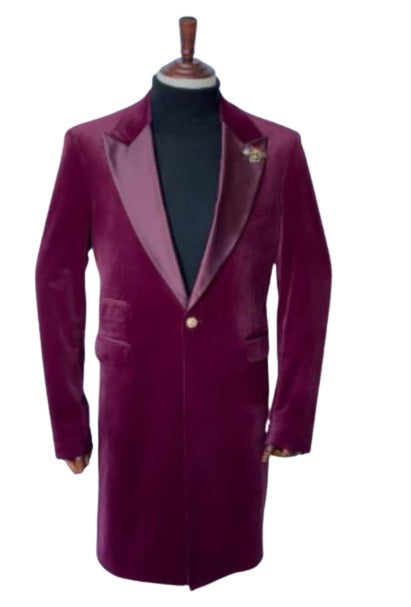 Velvet Tuxedo - Mens Velvet Blazer - Velvet Sport Coat - Three Quarter Length Burgundy