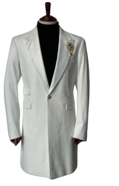 Velvet Tuxedo - Mens Velvet Blazer - Velvet Sport Coat - Three Quarter Length White