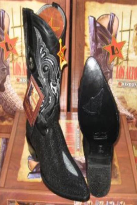 Botines Para Hombre Negro - Los Altos Boots Black Genuine Stingray Mantarraya Skin Single Stone Western Cowboy Botas De Mantarraya - Mantarraya Boots (EE)