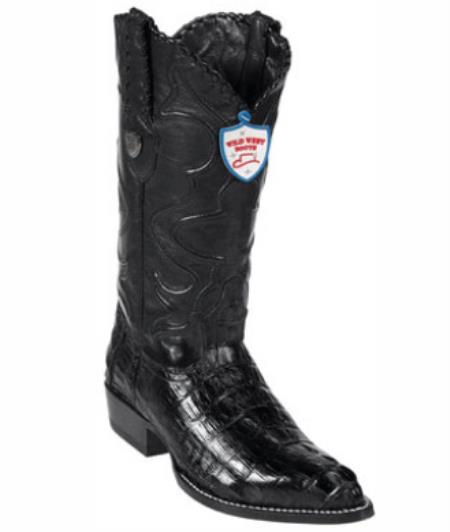 Botines Para Hombre Negro - Wild West J-Toe Black Caiman ~ World Best Alligator ~ Gator Skin Tail Cowboy Boots