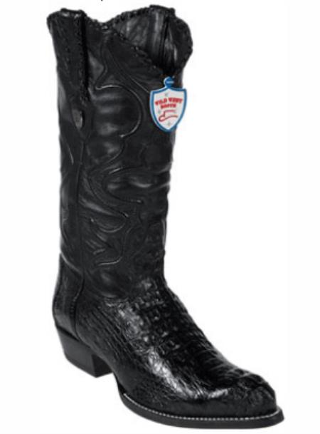 Botines Para Hombre Negro - Wild West Black J-Toe Caiman ~ World Best Alligator ~ Gator Skin Hornback Cowboy Boots