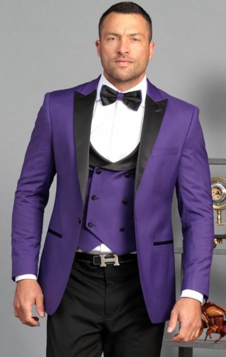 Mens One Button Peak Label Suit Navy Blue main image 0