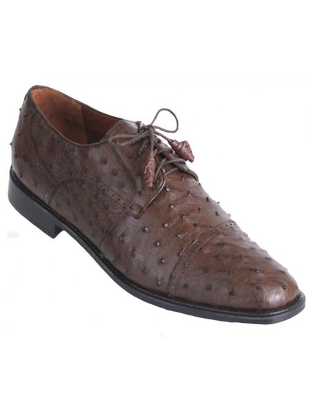 Los Altos Ostrich Quill Cap Toe Shoes Brown