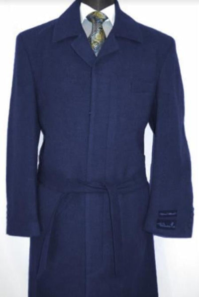 Mens Overcoat Mens Topcoat Mens Navy Blue Belted Wool Dress Coat