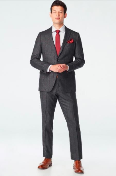Vested Plaid Suit Available in Charcoal and Burgundy Plaid - 2 Button 3 Piece With Vest Flat Front Pants Modern Fit