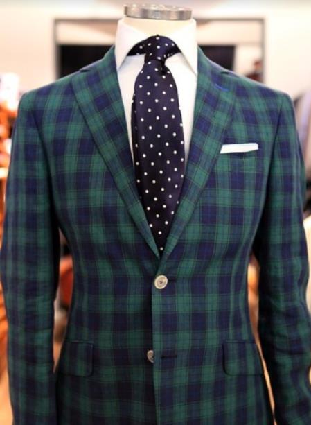 Tartan Christmas New Year Holiday Mens Plaid Blazer - Windowpane Blazer - Textured Pattern Green