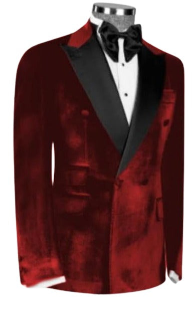 Mens Hot Red Velvet Tuxedo Sport Coat - Velvet Suits Double Breasted Blazer - Slim Fit