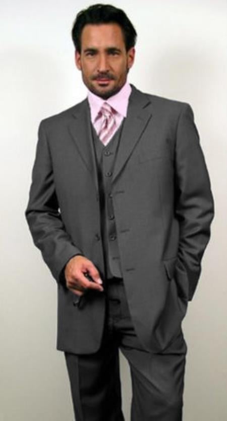 Classic Fit - Dark Grey Suit - Three Button Vested Suit - Athletic Fit - 100% Percent Wool Fabric Suit - Worsted Wool Business Suit main image 0