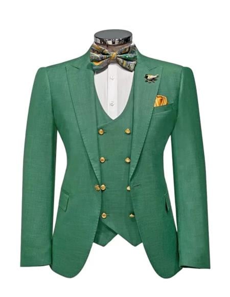 Rossiman Green Slim Fit Suit with Vest & Pants