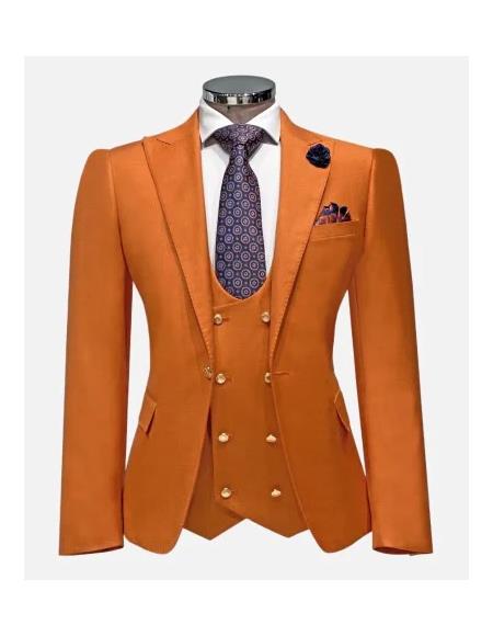 Rossiman Rust Slim Fit Suit With Double Breast Vest