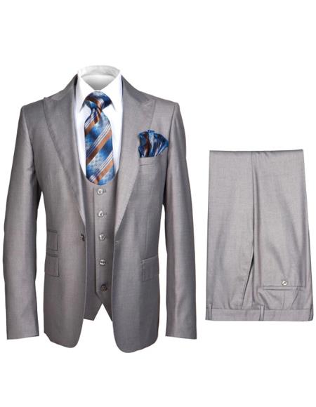 Rossiman Men's Gray Slim-fit Vested Suit