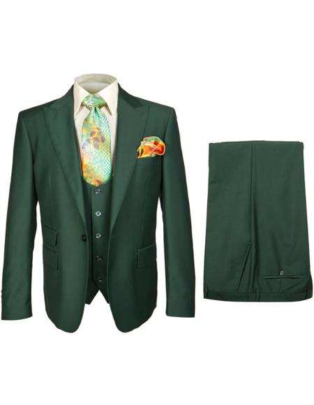Hunter Green Slim-fit Suit with Vest by Rossiman
