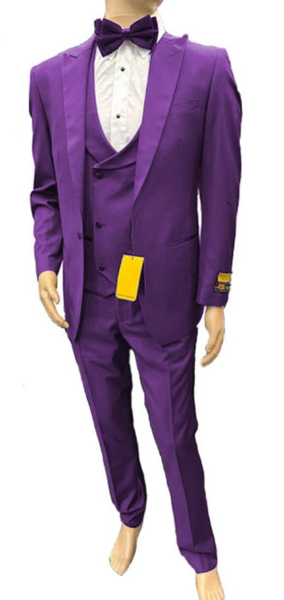 Mens One Button Peak Label Suit Purple
